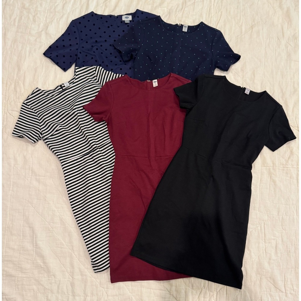 Lot of 5 Old Navy Womens XS Short Sleeve Ponte Sheath Dresses Stripes Polka Dots